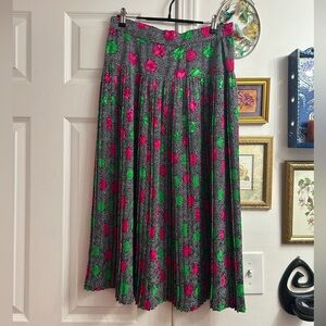 80s vintage polka dot midi skirt - pink, green black and white